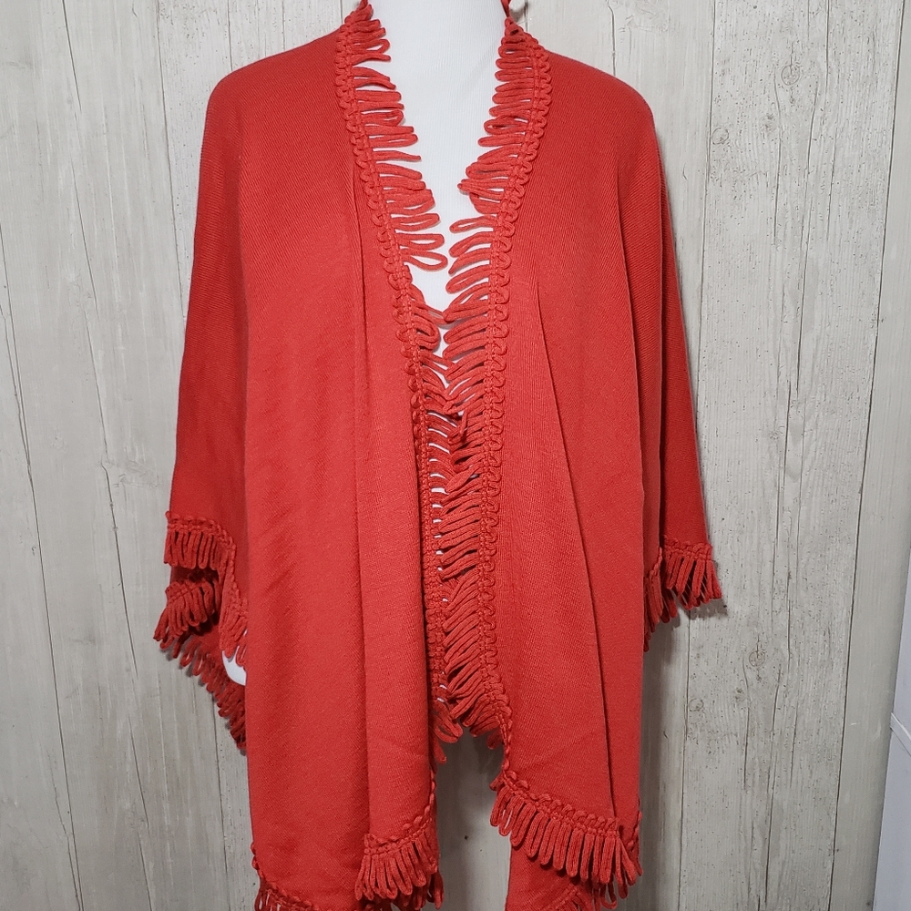 Coldwater Creek Burnt Orange Cape with Fringe
